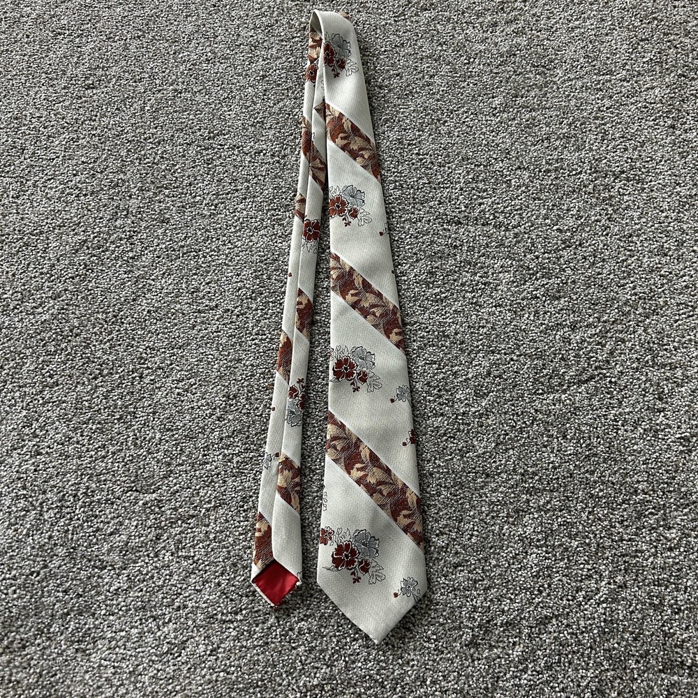 Vintage Santorelli Tie Mens One Size Beige Floral Stripe Woven Classic Necktie